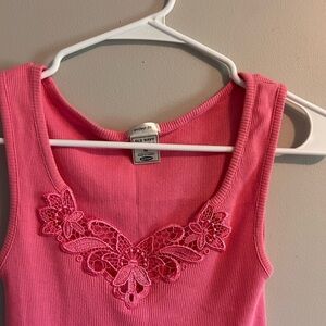Vintage y2k Old Navy Hot Pink Lace Tank Top